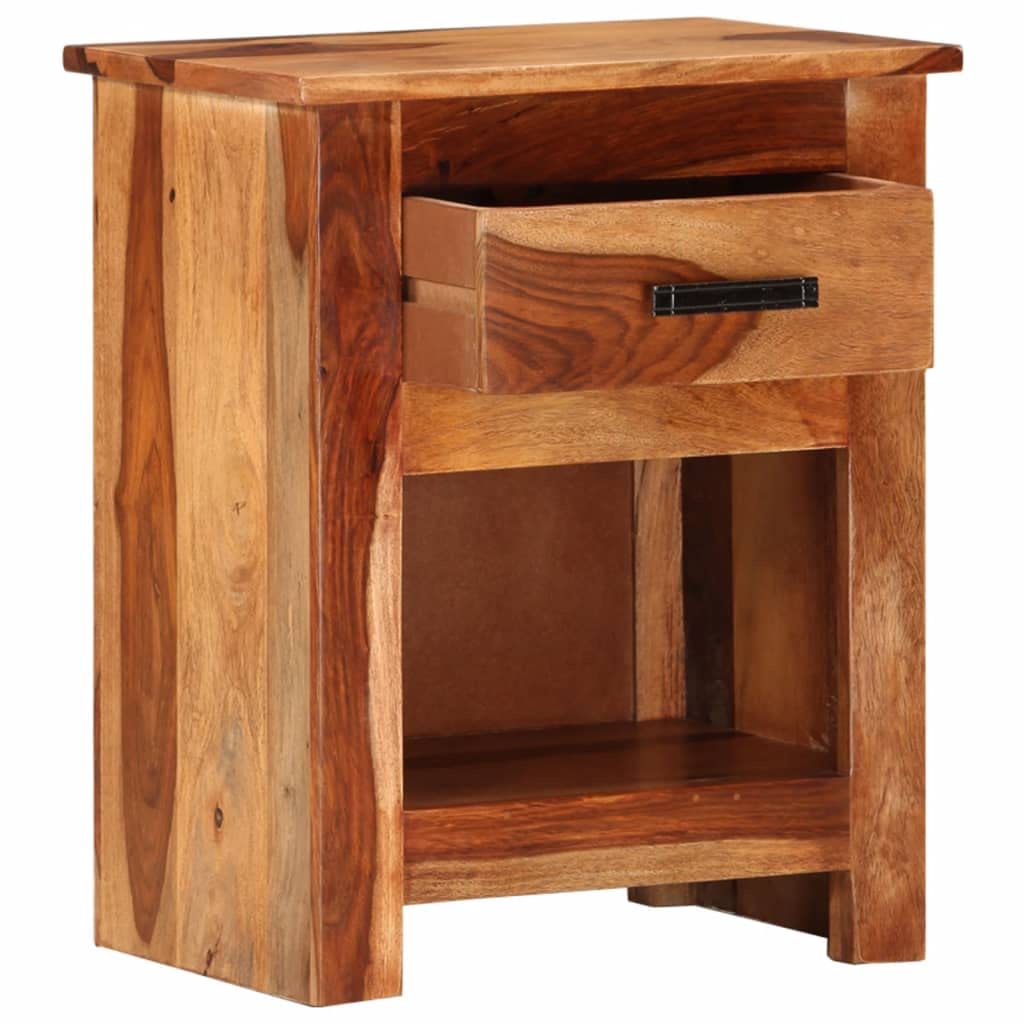 Vidaxl Sheesham Wood Nightstand – Rustic Design, Solid Wood Side Cabinet With Drawer And Shelf, Light Brown, Easy Assembly, Durable, Unique Aesthetics, Safety Compliant